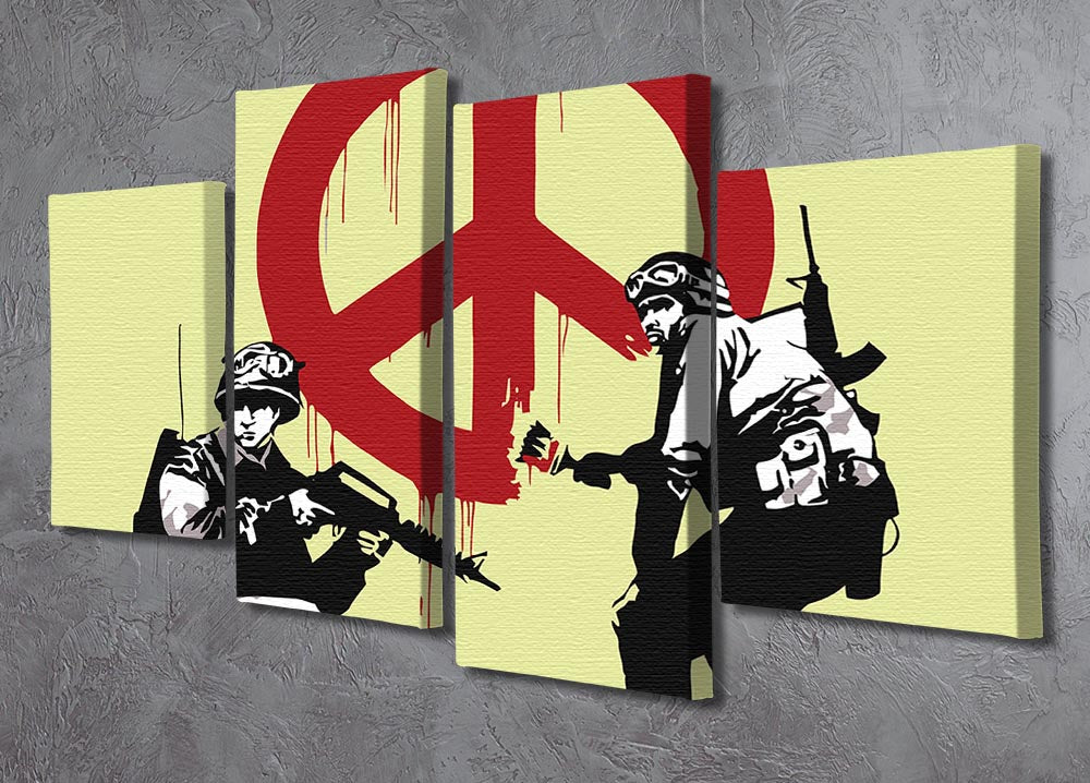 Banksy Soldiers Painting CND Sign Yellow 4 Split Panel Canvas - Canvas Art Rocks - 2