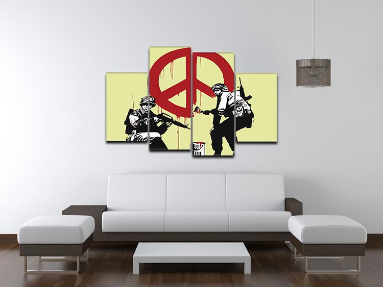 Banksy Soldiers Painting CND Sign Yellow 4 Split Panel Canvas - Canvas Art Rocks - 3