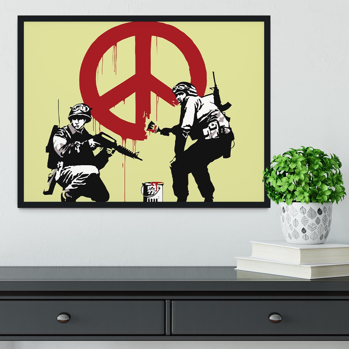 Banksy Soldiers Painting CND Sign Yellow Framed Print - Canvas Art Rocks - 2