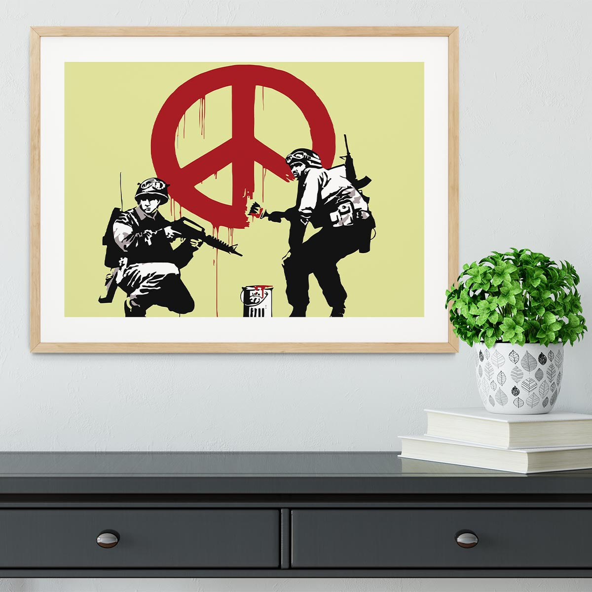 Banksy Soldiers Painting CND Sign Yellow Framed Print - Canvas Art Rocks - 3
