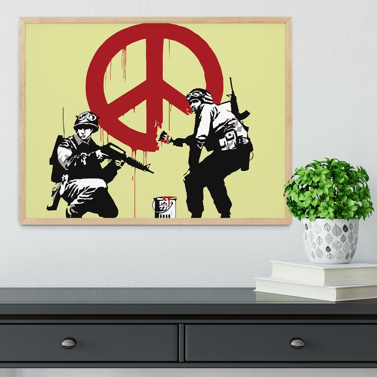 Banksy Soldiers Painting CND Sign Yellow Framed Print - Canvas Art Rocks - 4
