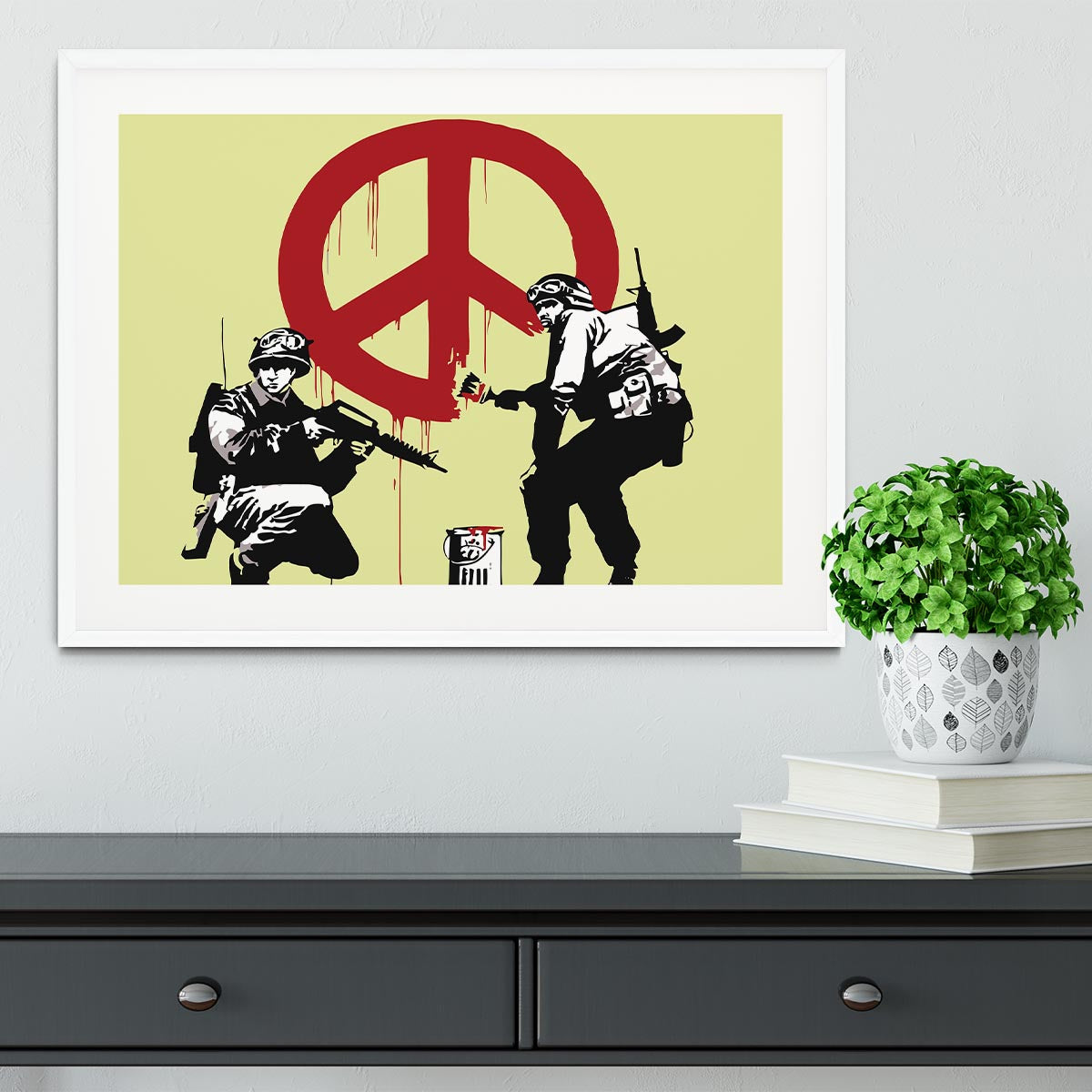 Banksy Soldiers Painting CND Sign Yellow Framed Print - Canvas Art Rocks - 5