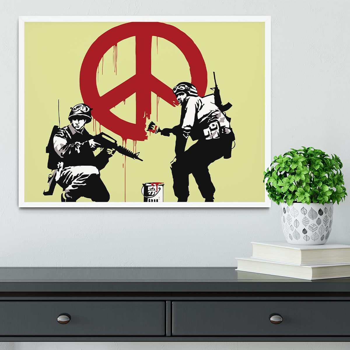 Banksy Soldiers Painting CND Sign Yellow Framed Print - Canvas Art Rocks -6