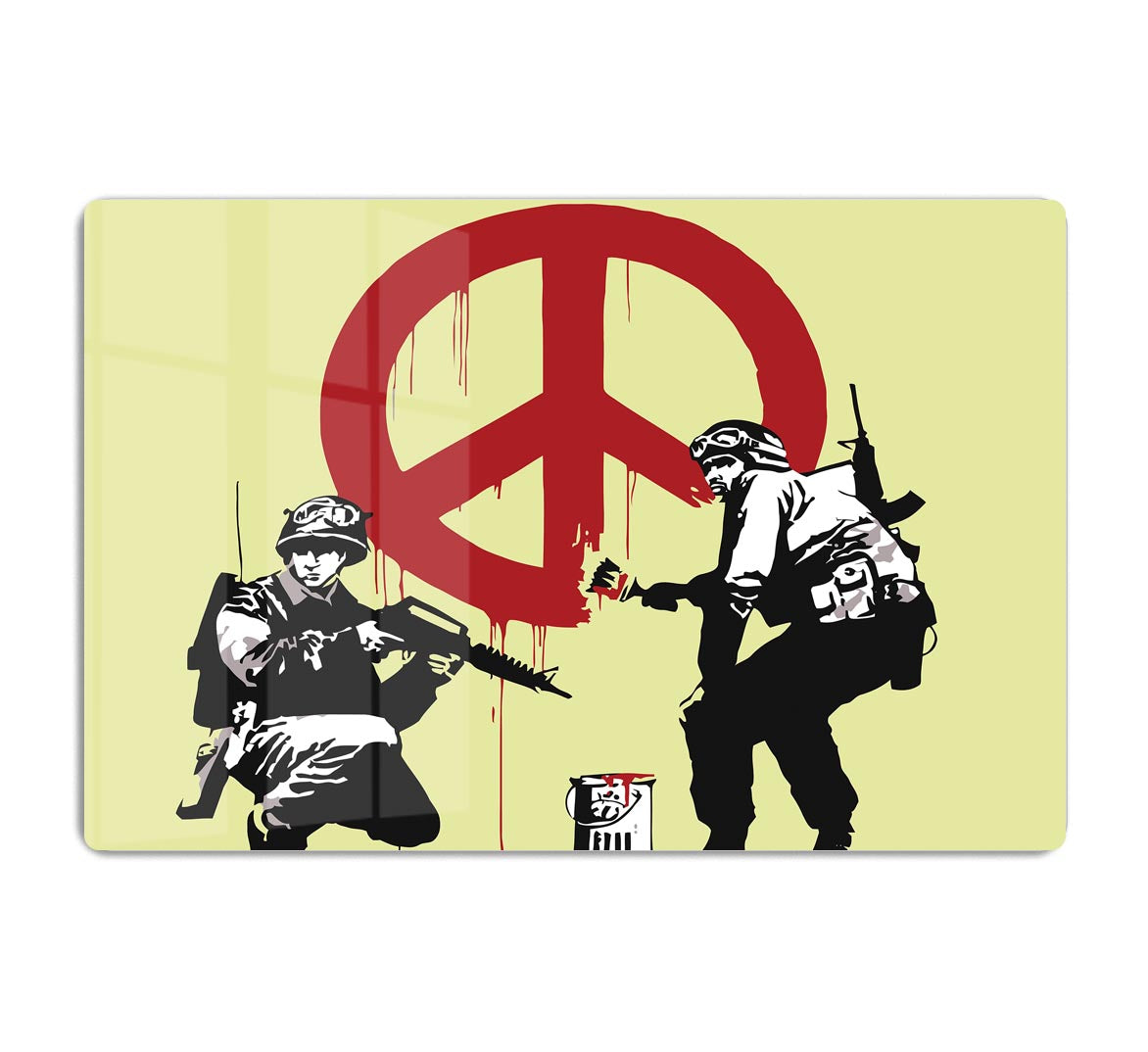 Banksy Soldiers Painting CND Sign Yellow Acrylic Block - Canvas Art Rocks - 1
