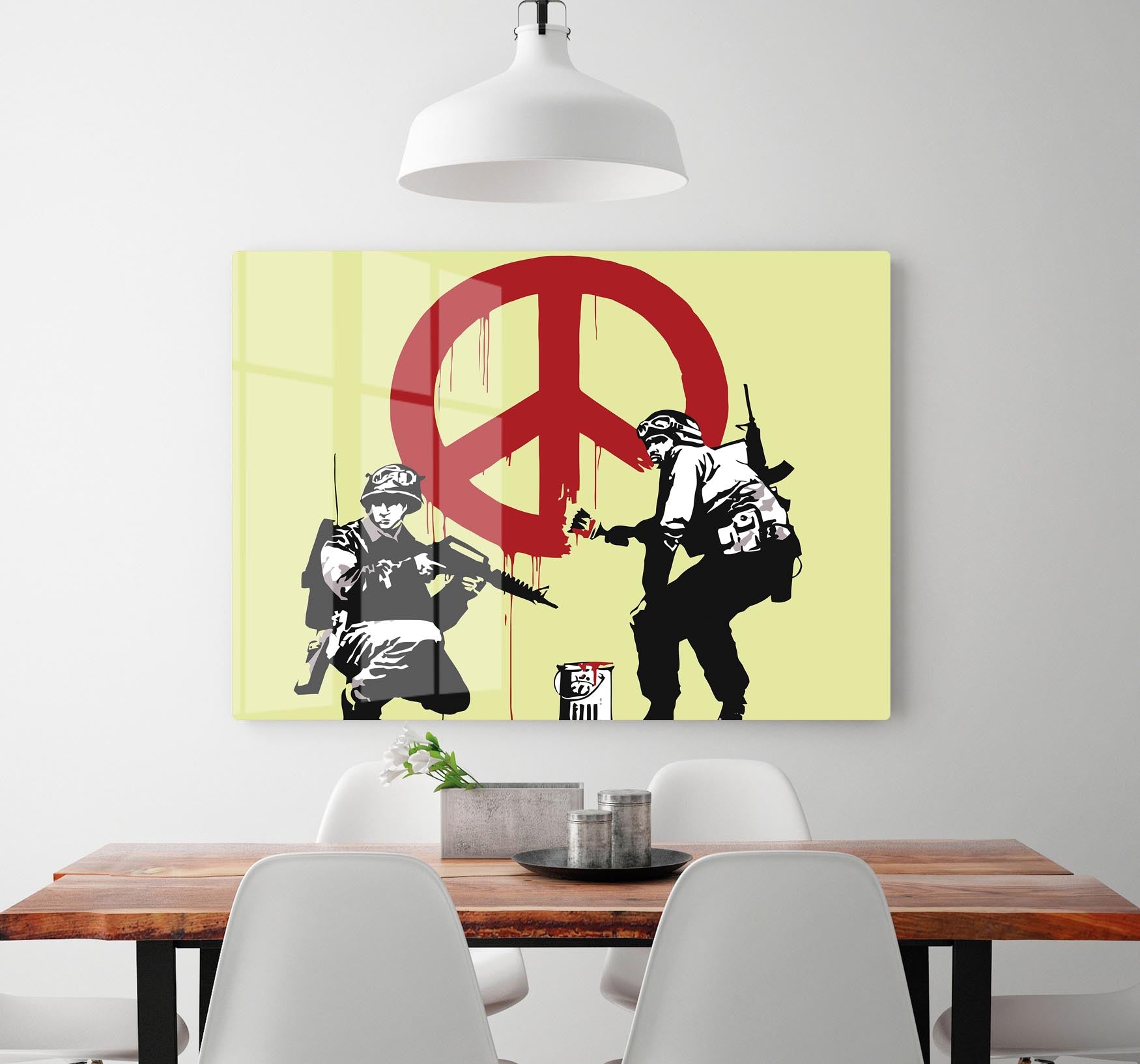 Banksy Soldiers Painting CND Sign Yellow Acrylic Block - Canvas Art Rocks - 2