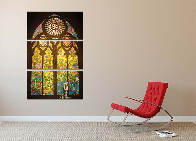Banksy Stained Glass Window 3 Split Panel Canvas Print - Canvas Art Rocks - 2