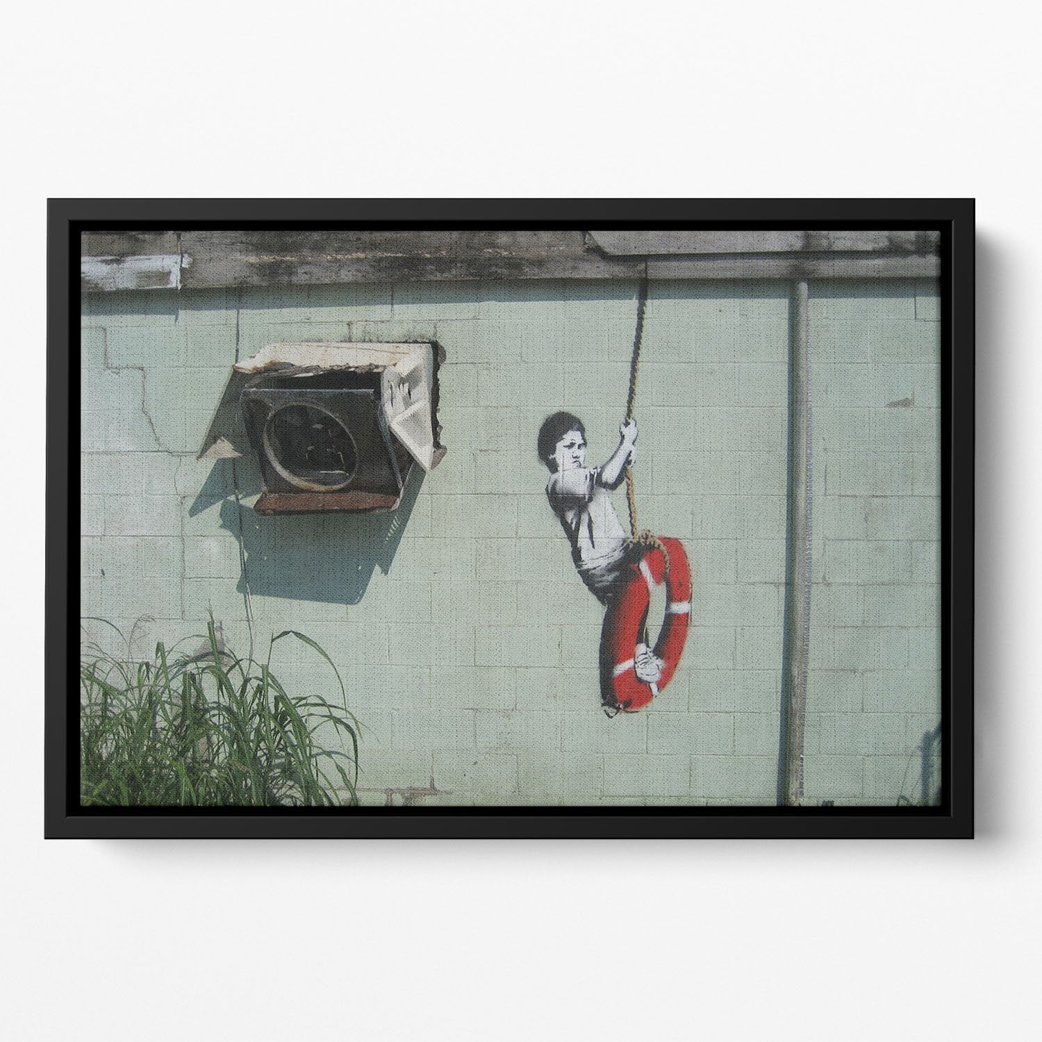 Banksy Swing Boy Floating Framed Canvas