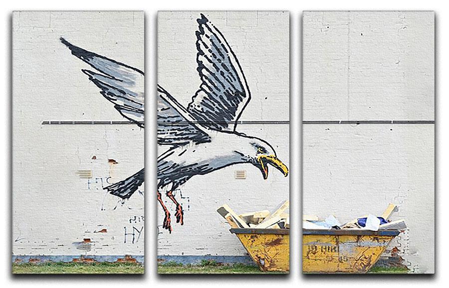 Banksy Swooping Seagull Lowestoft 3 Split Panel Canvas Print - Canvas Art Rocks - 1