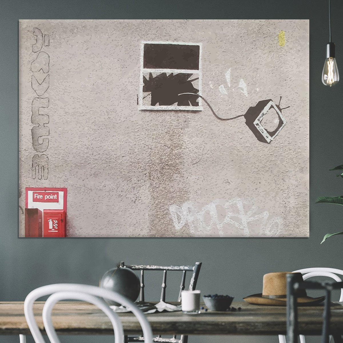 Banksy TV Through Window Canvas Print or Poster