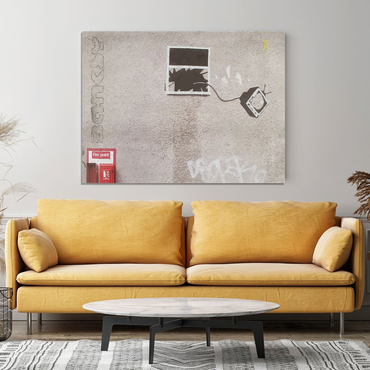 Banksy TV Through Window Canvas Print or Poster