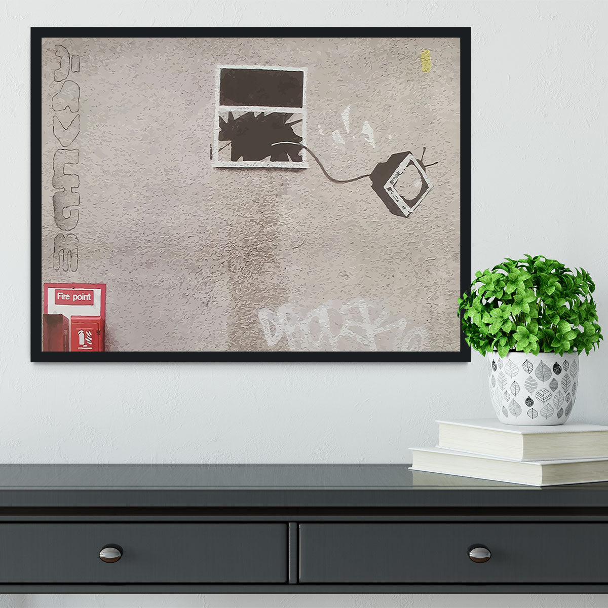 Banksy TV Through Window Framed Print - Canvas Art Rocks - 2