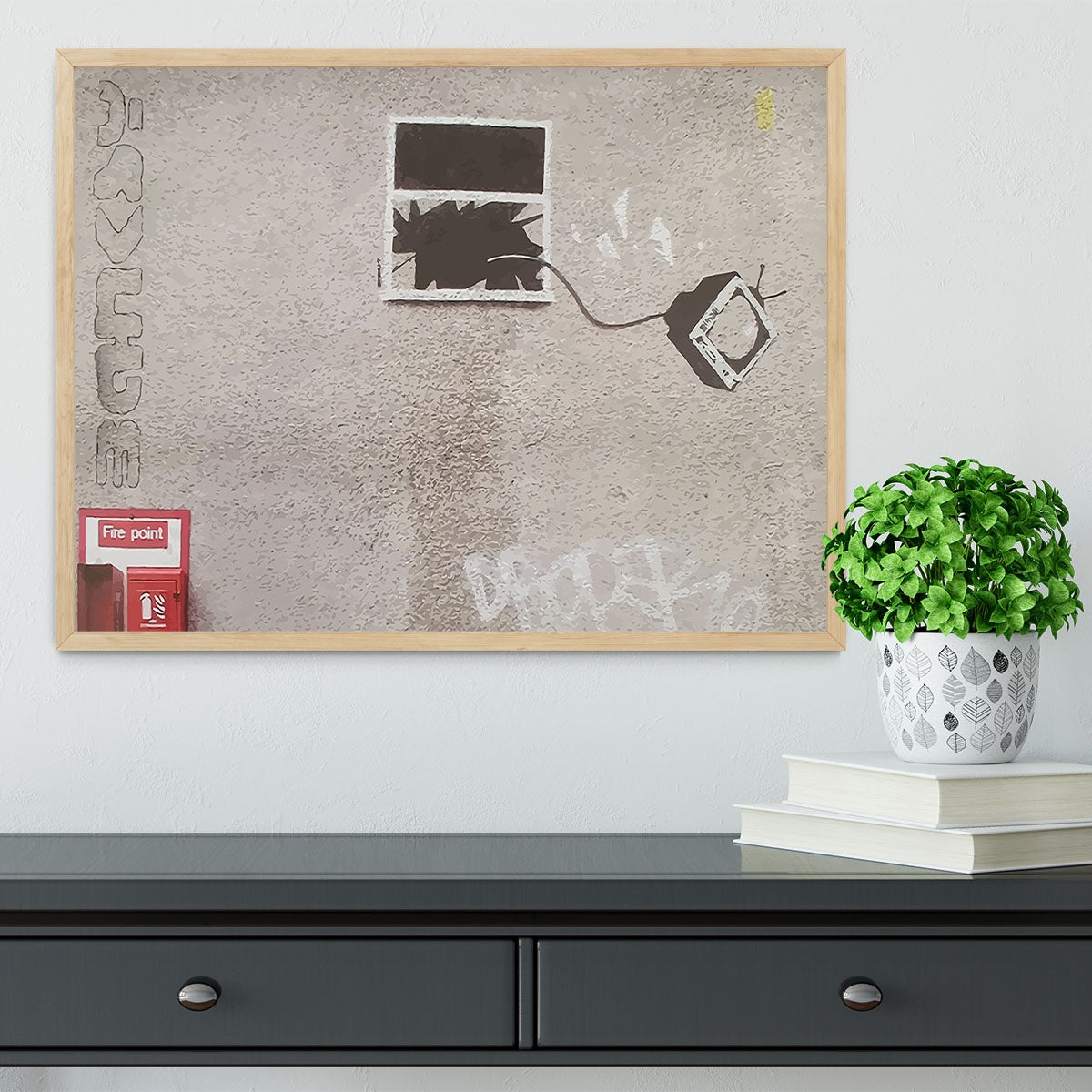 Banksy TV Through Window Framed Print - Canvas Art Rocks - 4
