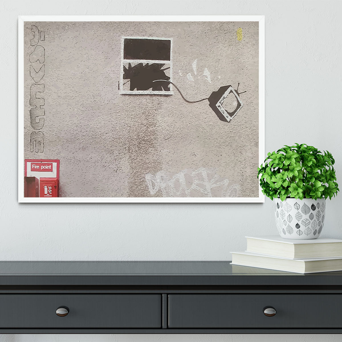 Banksy TV Through Window Framed Print - Canvas Art Rocks -6
