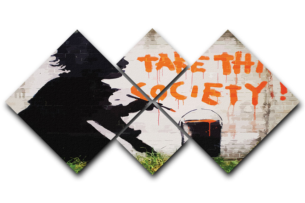 Banksy Take This Society 4 Square Multi Panel Canvas - Canvas Art Rocks - 1