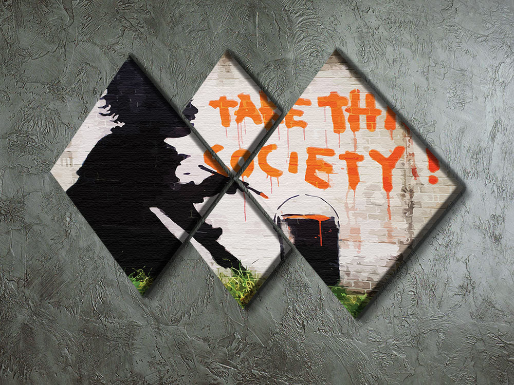 Banksy Take This Society 4 Square Multi Panel Canvas - Canvas Art Rocks - 2