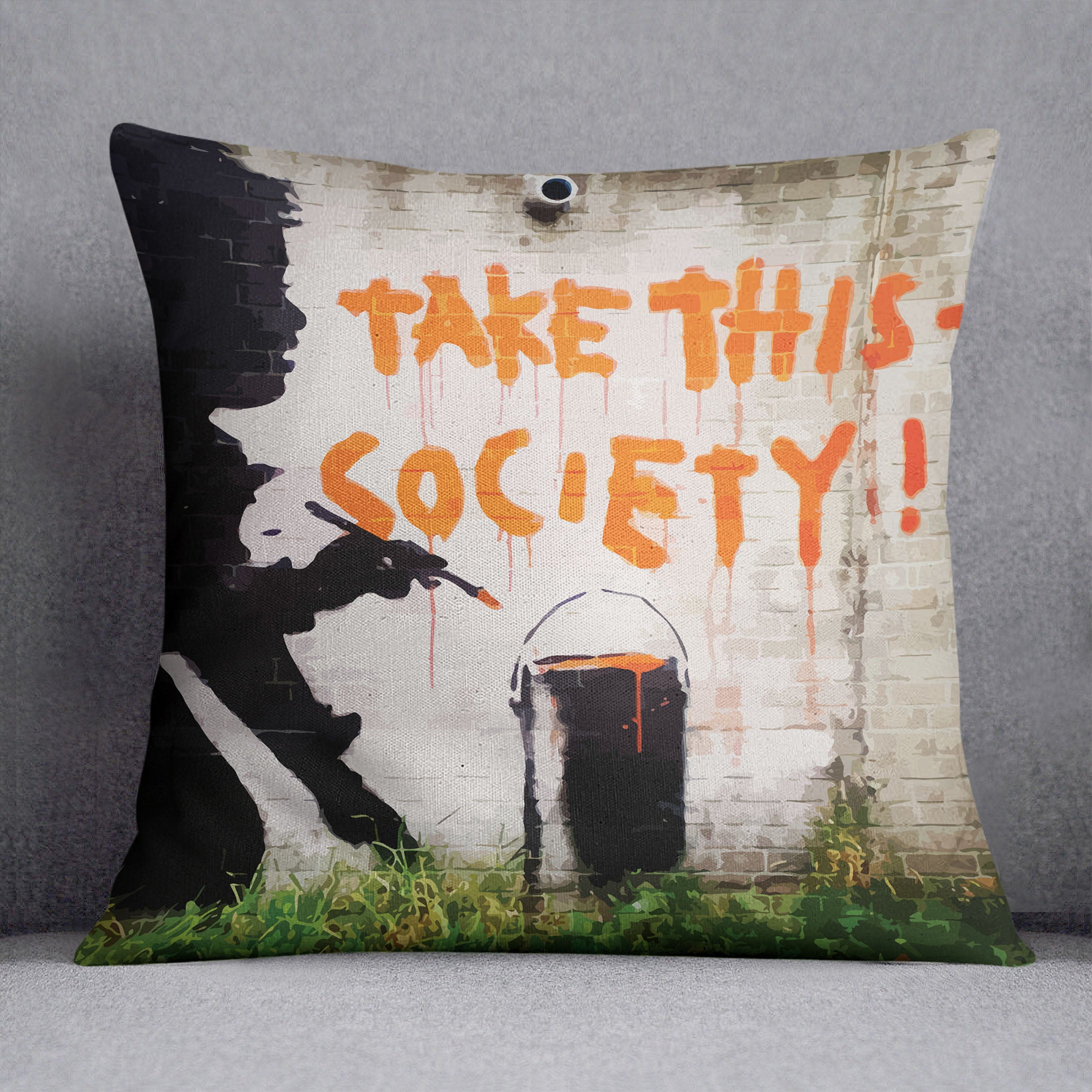 Banksy Take This Society Cushion - Canvas Art Rocks - 1