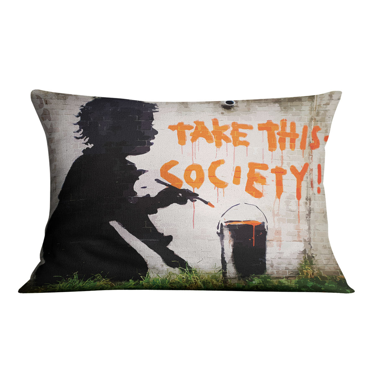 Banksy Take This Society Cushion - Canvas Art Rocks - 4