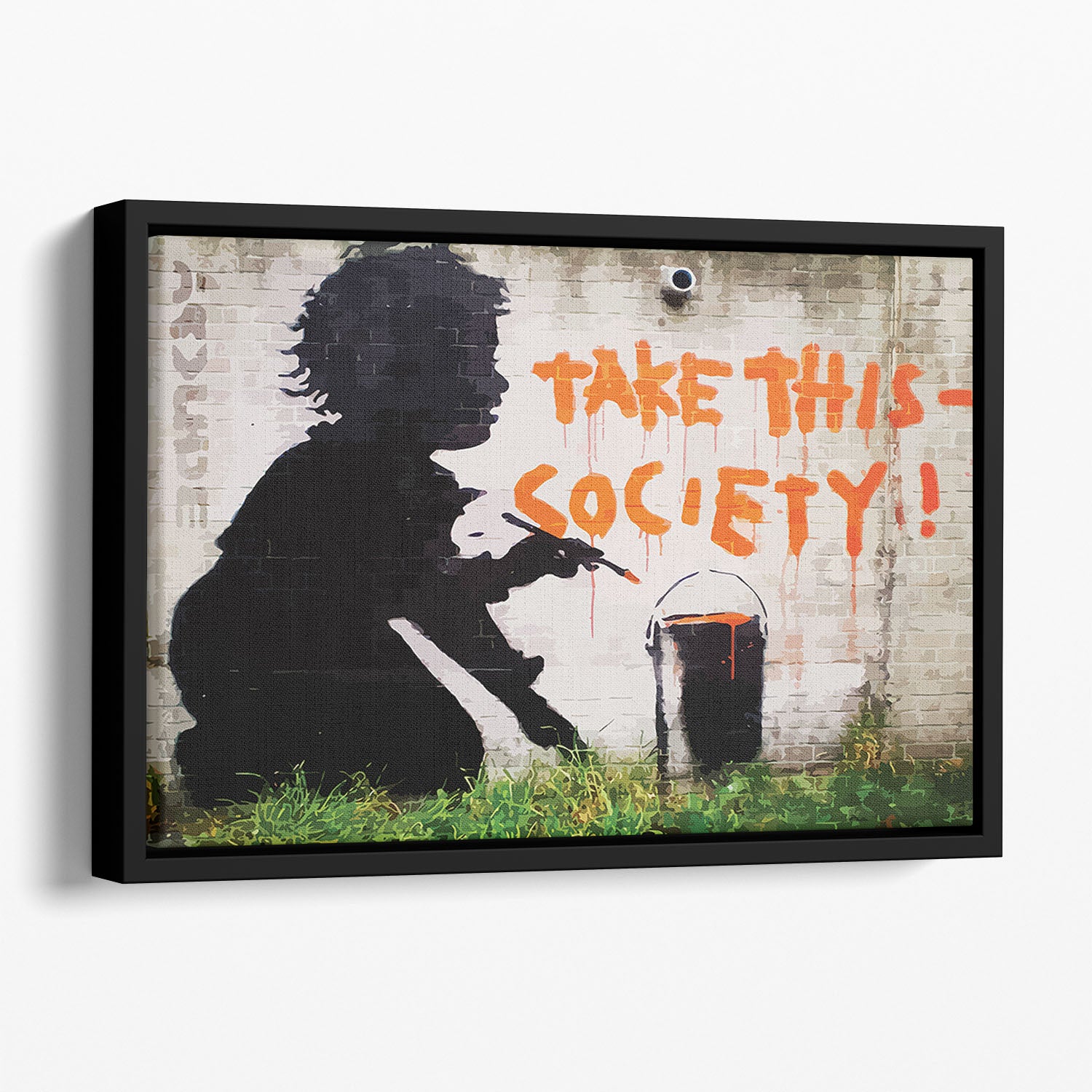 Banksy Take This Society Floating Framed Canvas - Canvas Art Rocks - 1