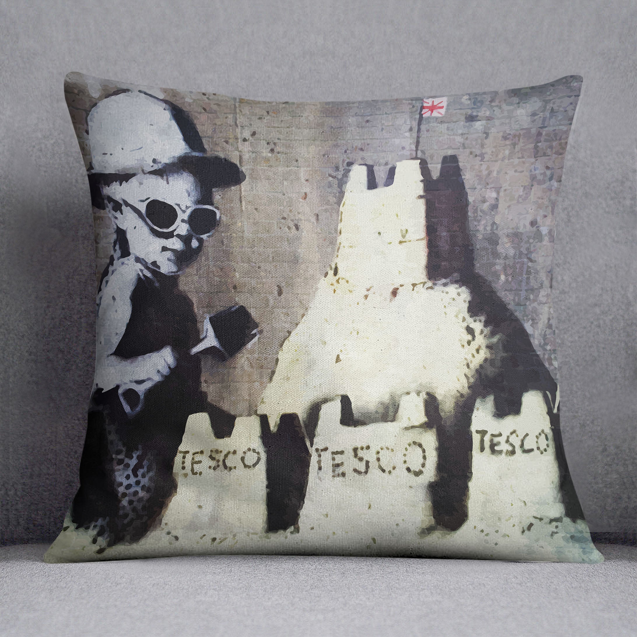 Banksy Tesco Sandcastle Cushion - Canvas Art Rocks - 1