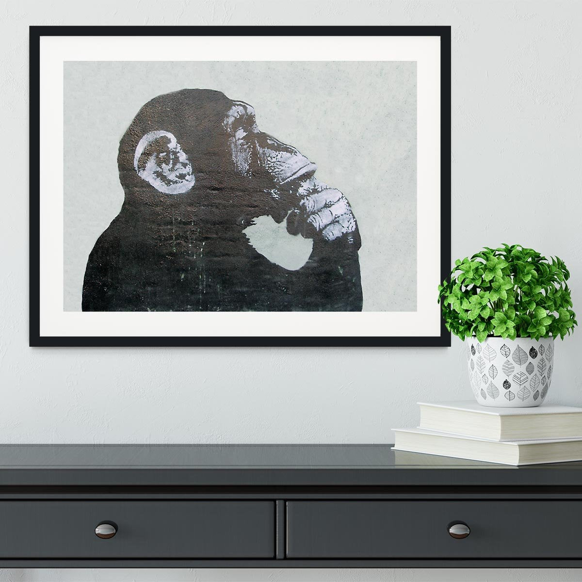 Banksy The Thinker Monkey Framed Print - Canvas Art Rocks - 1