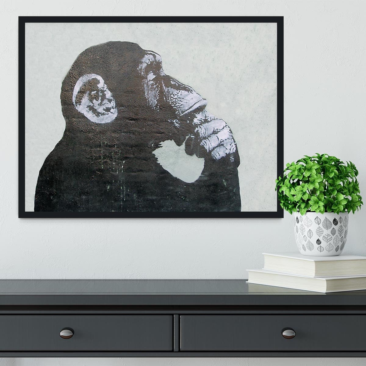 Banksy The Thinker Monkey Framed Print - Canvas Art Rocks - 2