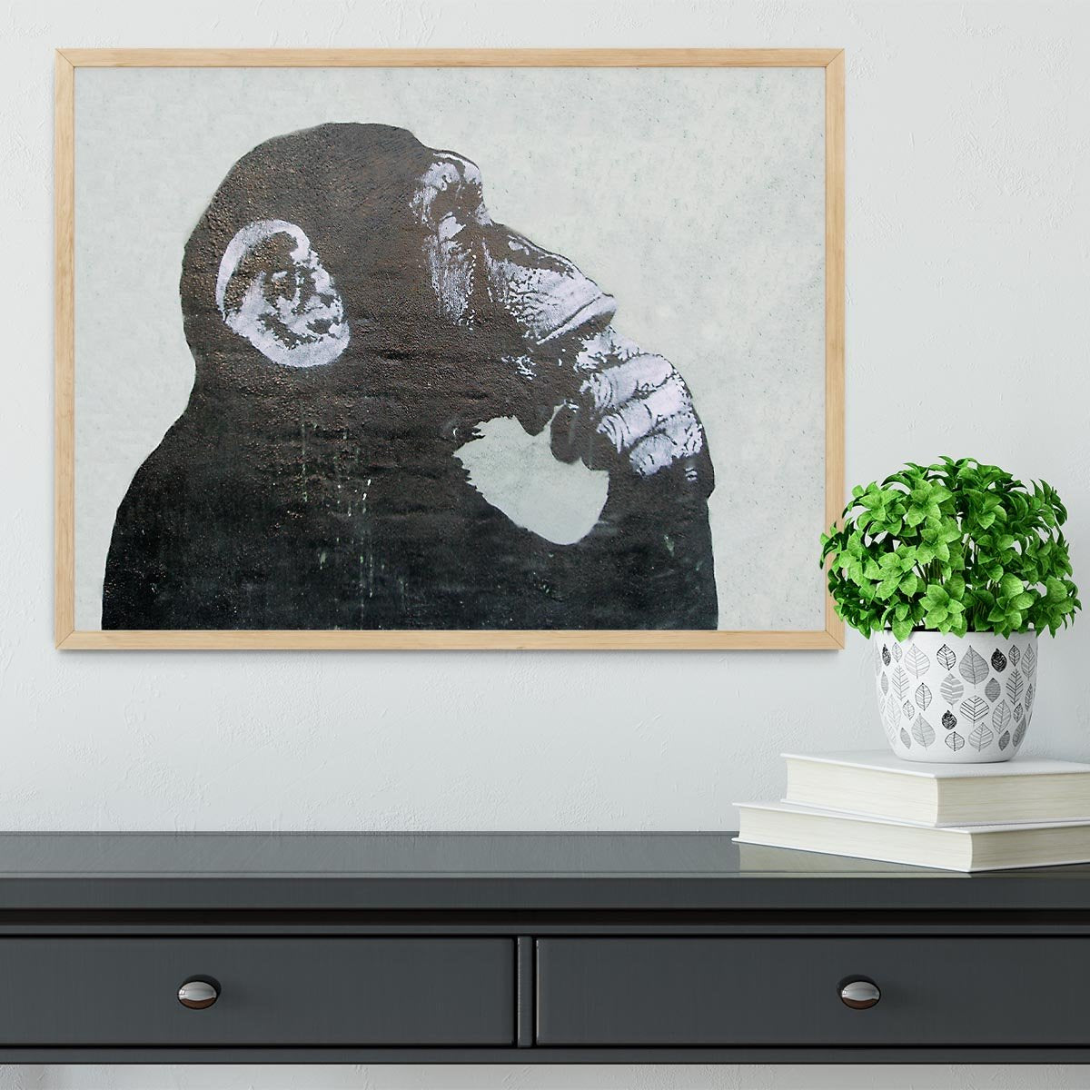 Banksy The Thinker Monkey Framed Print - Canvas Art Rocks - 4