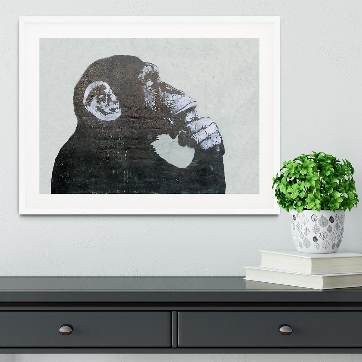 Banksy The Thinker Monkey Framed Print - Canvas Art Rocks - 5