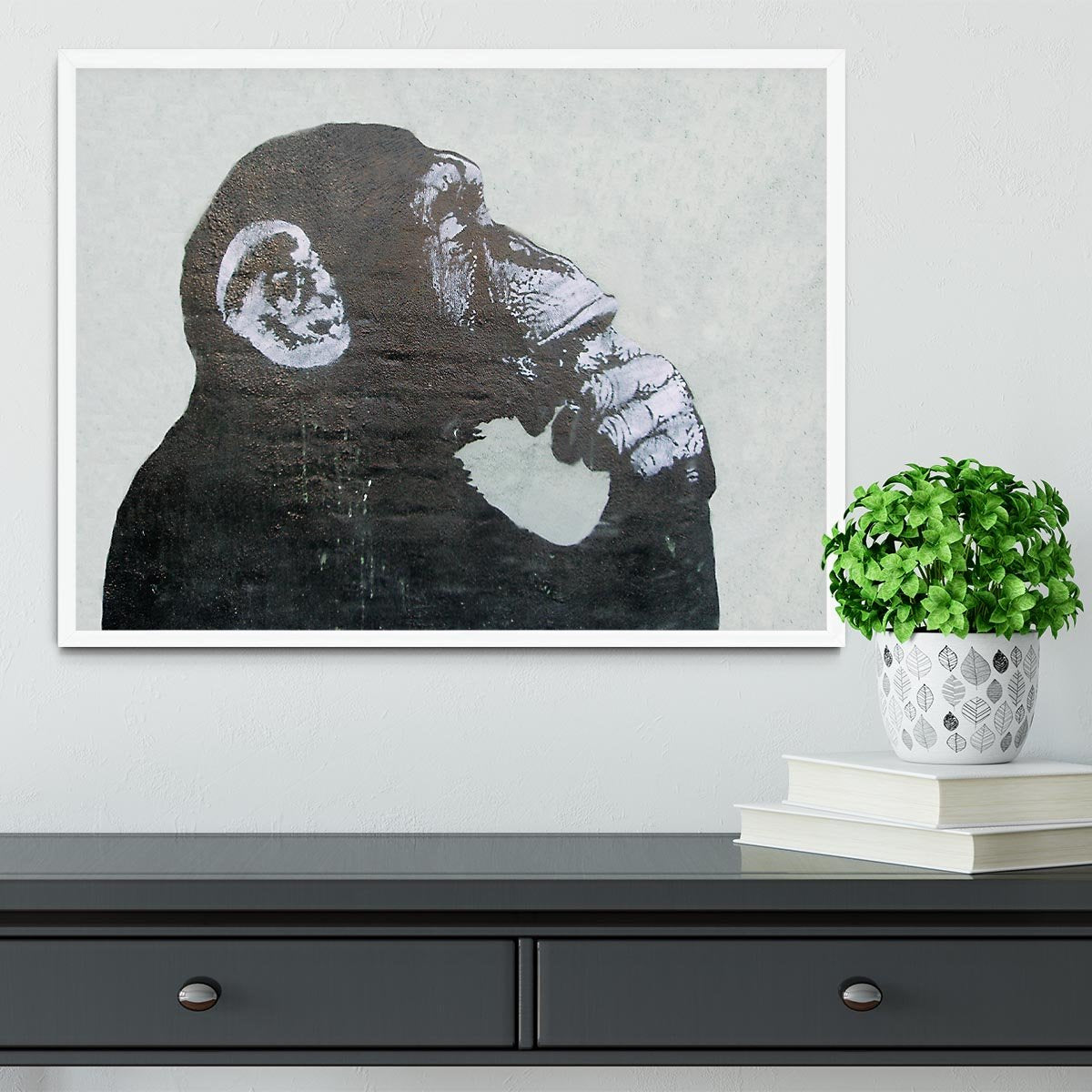 Banksy The Thinker Monkey Framed Print - Canvas Art Rocks -6