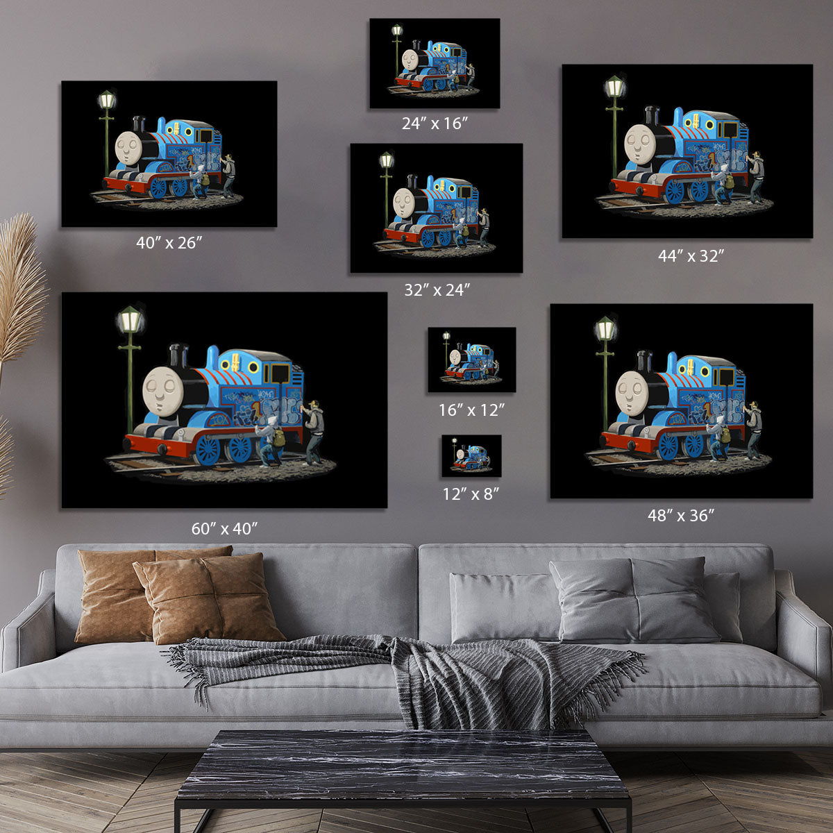 Banksy Style Thomas The Tank Engine Graffiti Wall Art – Framed Canvas Print