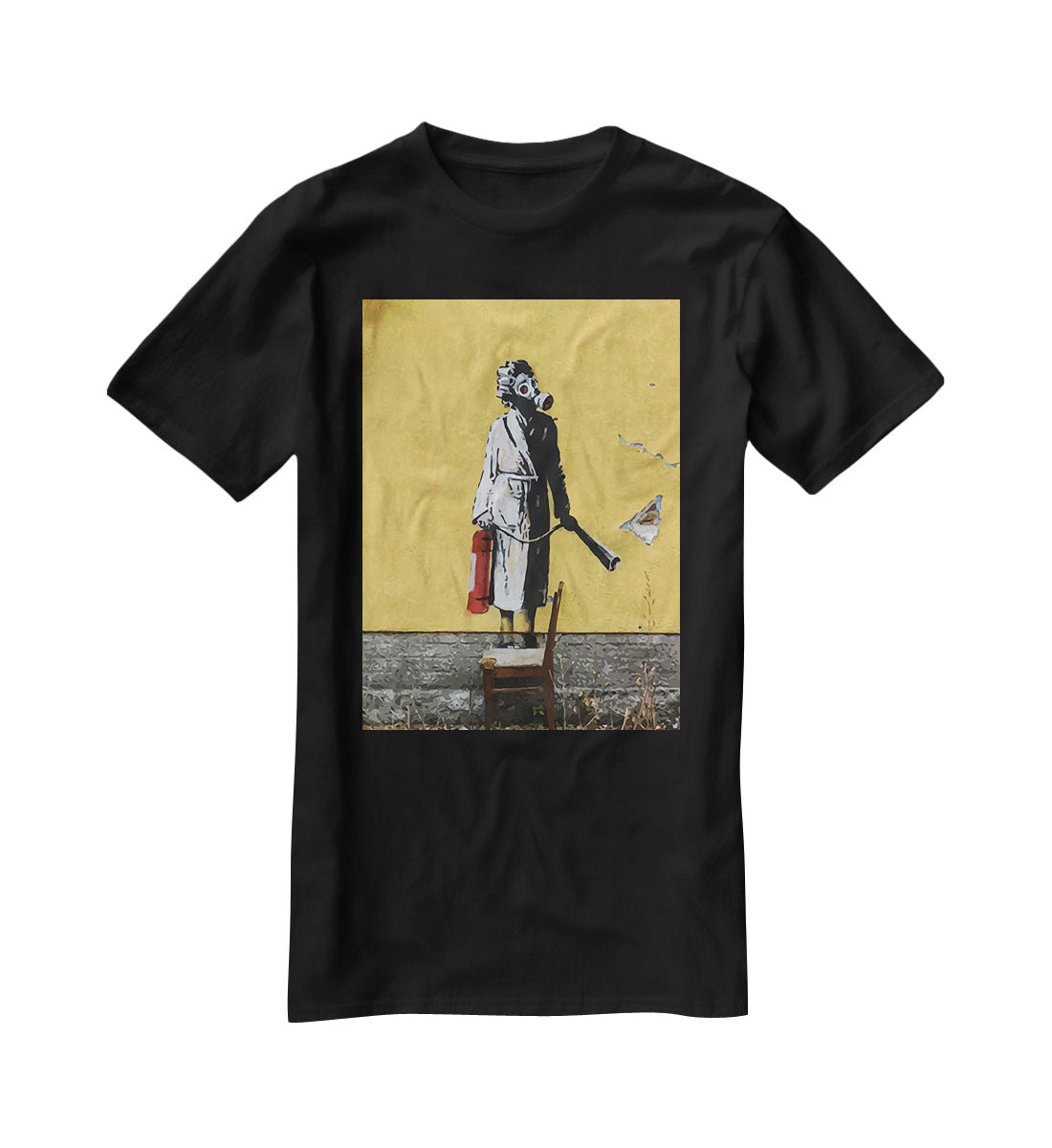 Banksy Ukraine Lady In Gas Mask T-Shirt - Canvas Art Rocks - 1