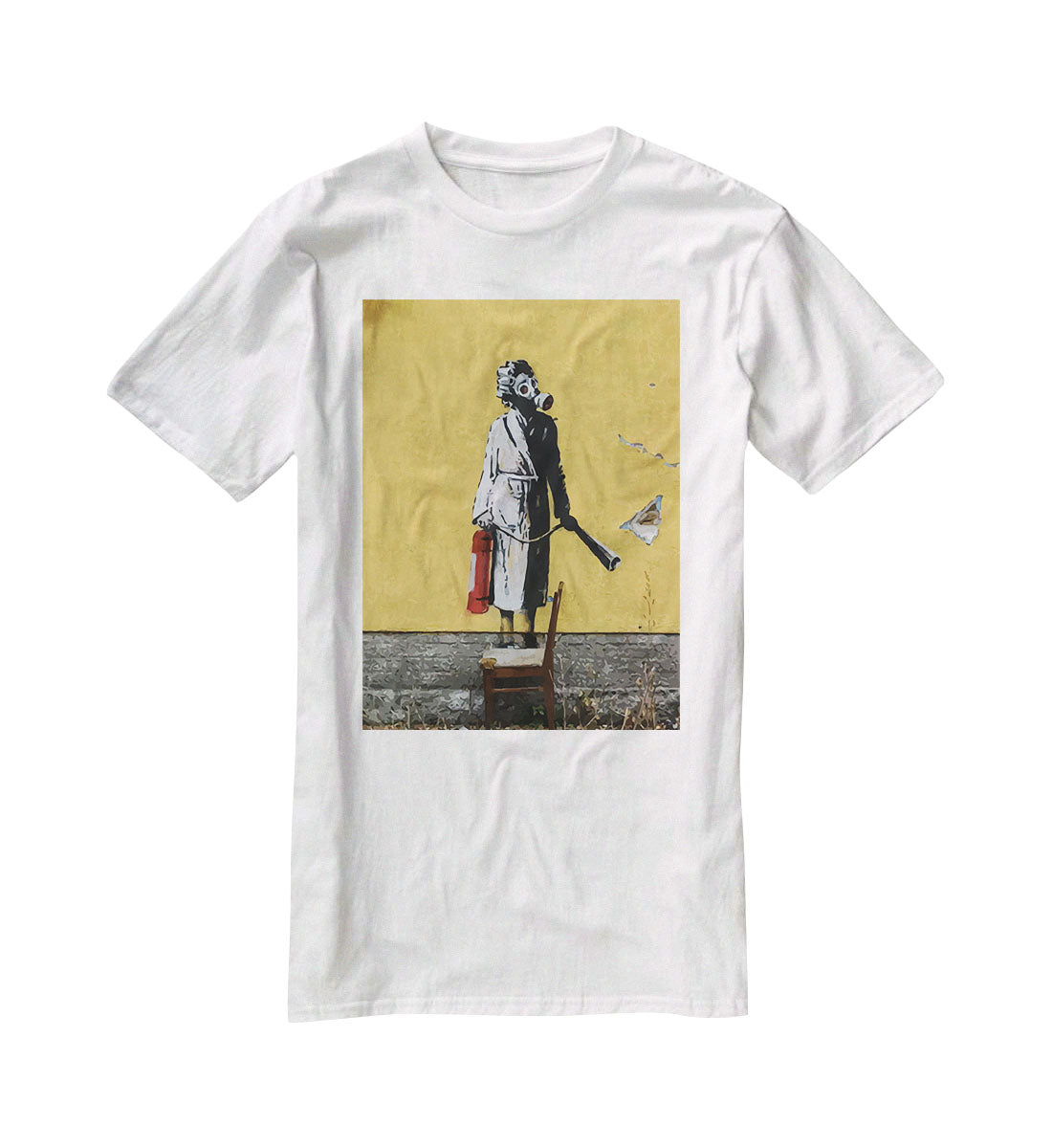 Banksy Ukraine Lady In Gas Mask T-Shirt - Canvas Art Rocks - 5
