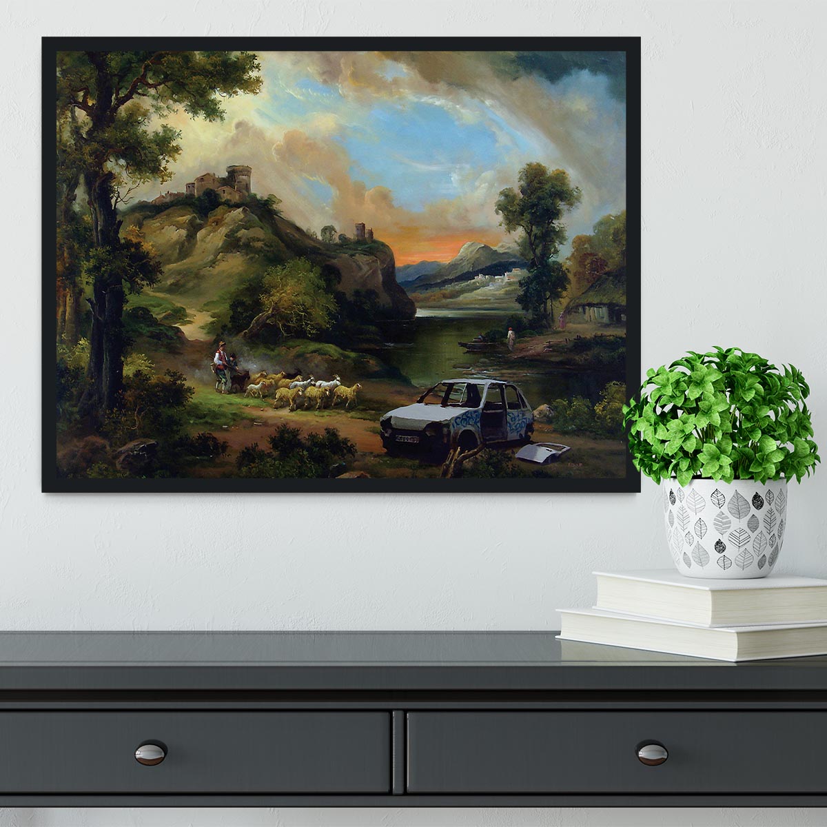 Banksy Vandalised Car Framed Print - Canvas Art Rocks - 2