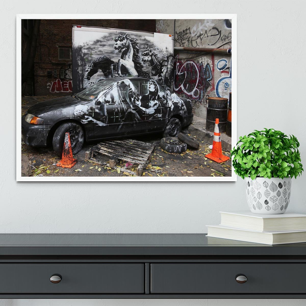 Banksy War Horse Framed Print - Canvas Art Rocks -6