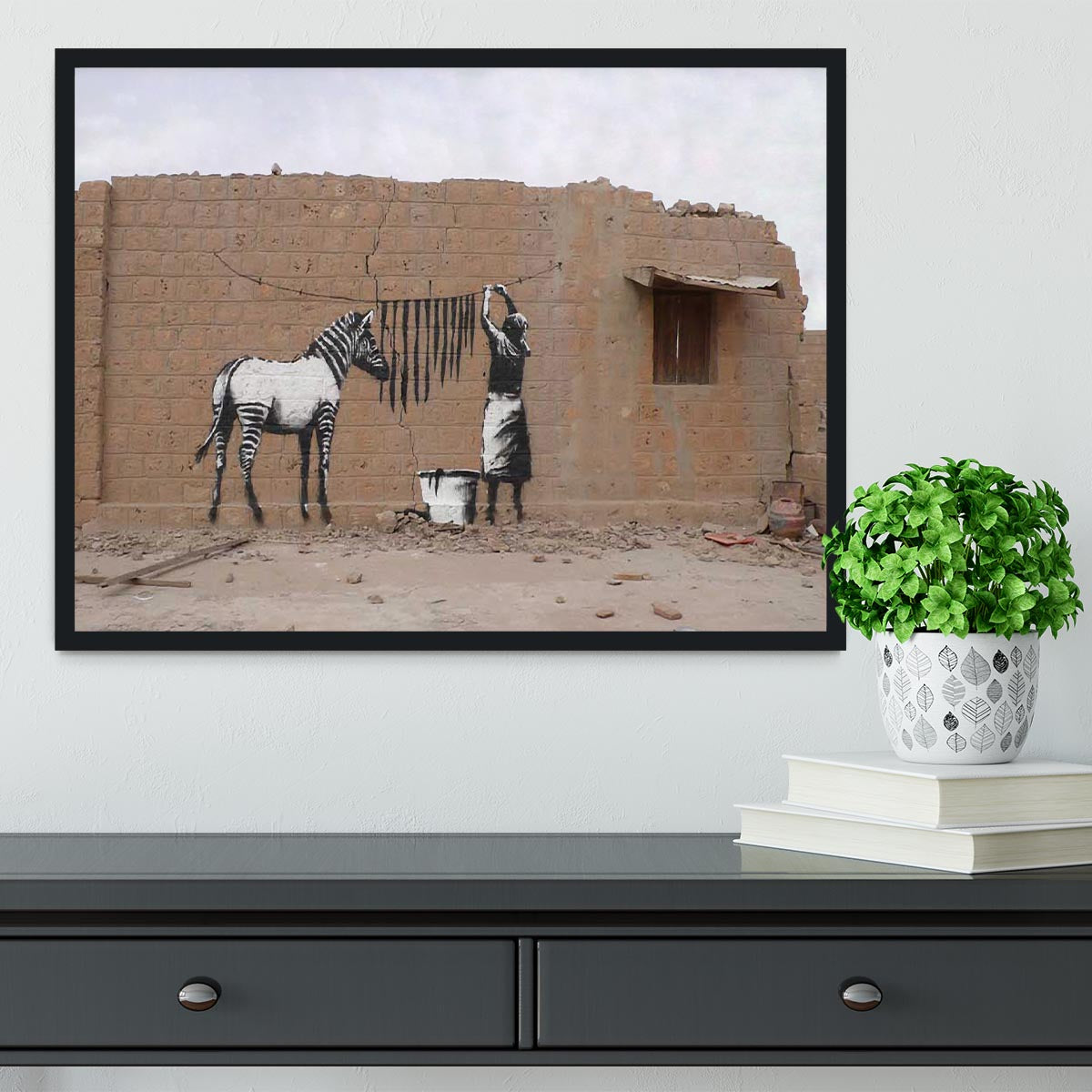 Banksy Washing Zebra Stripes Framed Print - Canvas Art Rocks - 2