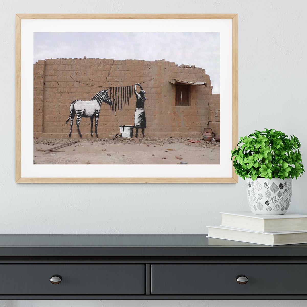 Banksy Washing Zebra Stripes Framed Print - Canvas Art Rocks - 3