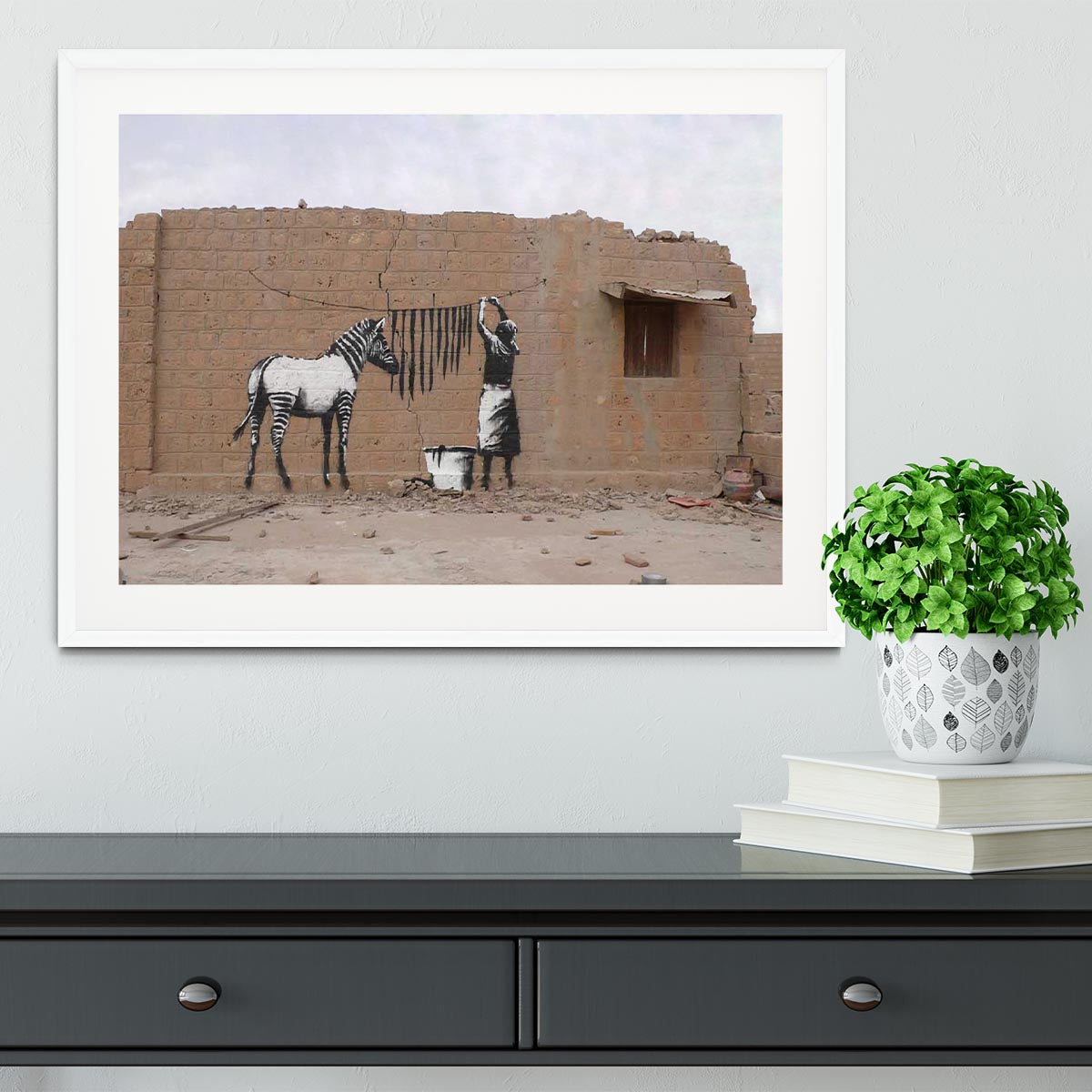 Banksy Washing Zebra Stripes Framed Print - Canvas Art Rocks - 5