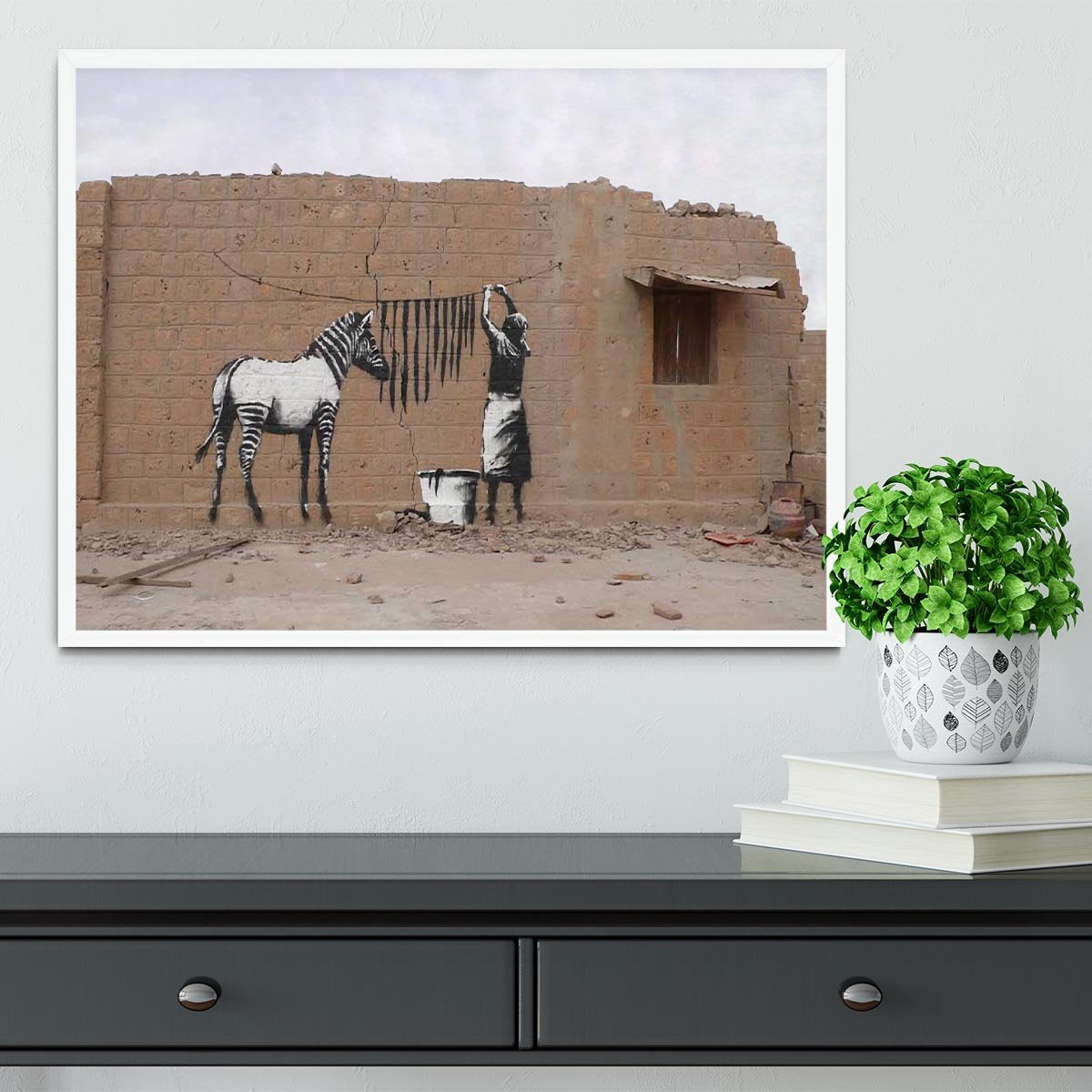 Banksy Washing Zebra Stripes Framed Print - Canvas Art Rocks -6