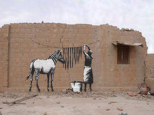 Banksy Washing Zebra Stripes Wall Mural Wallpaper - Canvas Art Rocks - 1