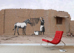 Banksy Washing Zebra Stripes Wall Mural Wallpaper - Canvas Art Rocks - 2