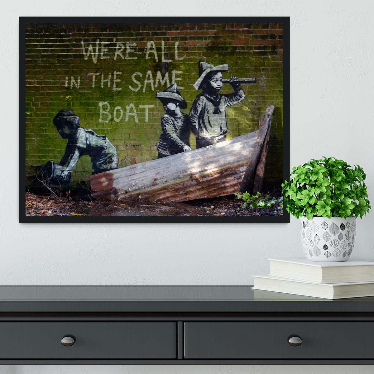 Banksy Were All In The Same Boat Framed Print - Canvas Art Rocks - 2