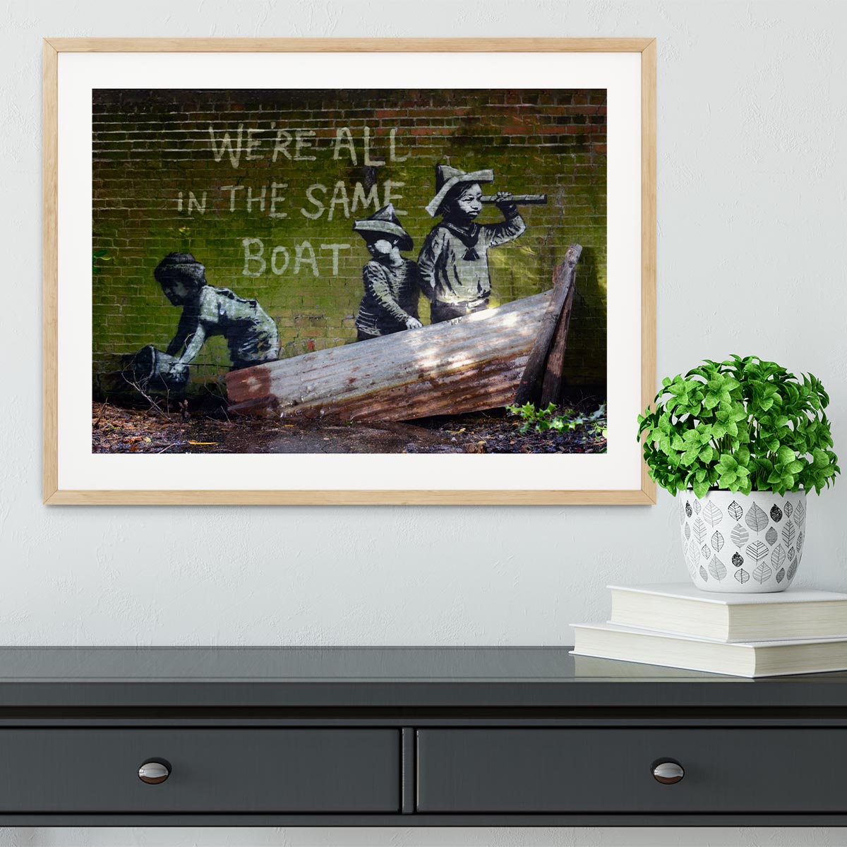 Banksy Were All In The Same Boat Framed Print - Canvas Art Rocks - 3