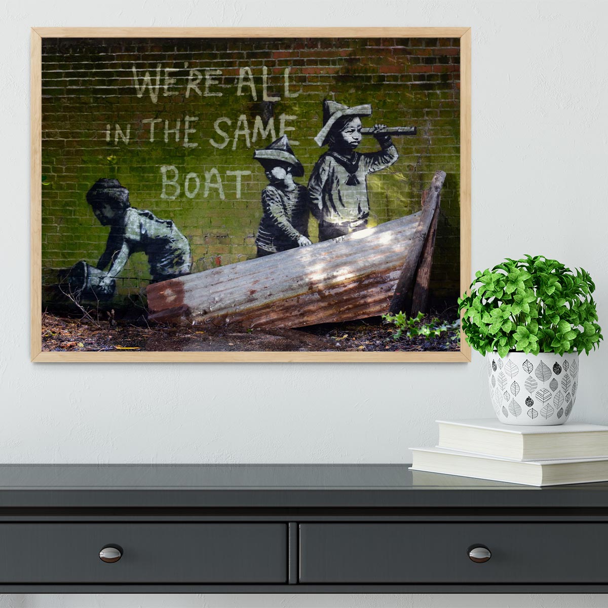 Banksy Were All In The Same Boat Framed Print - Canvas Art Rocks - 4