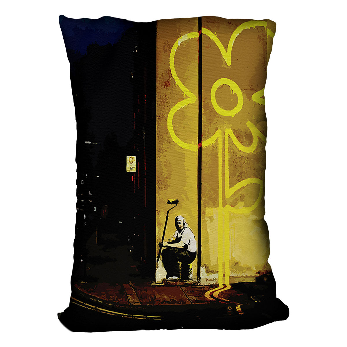 Banksy Yellow Lines Cushion - Canvas Art Rocks - 4