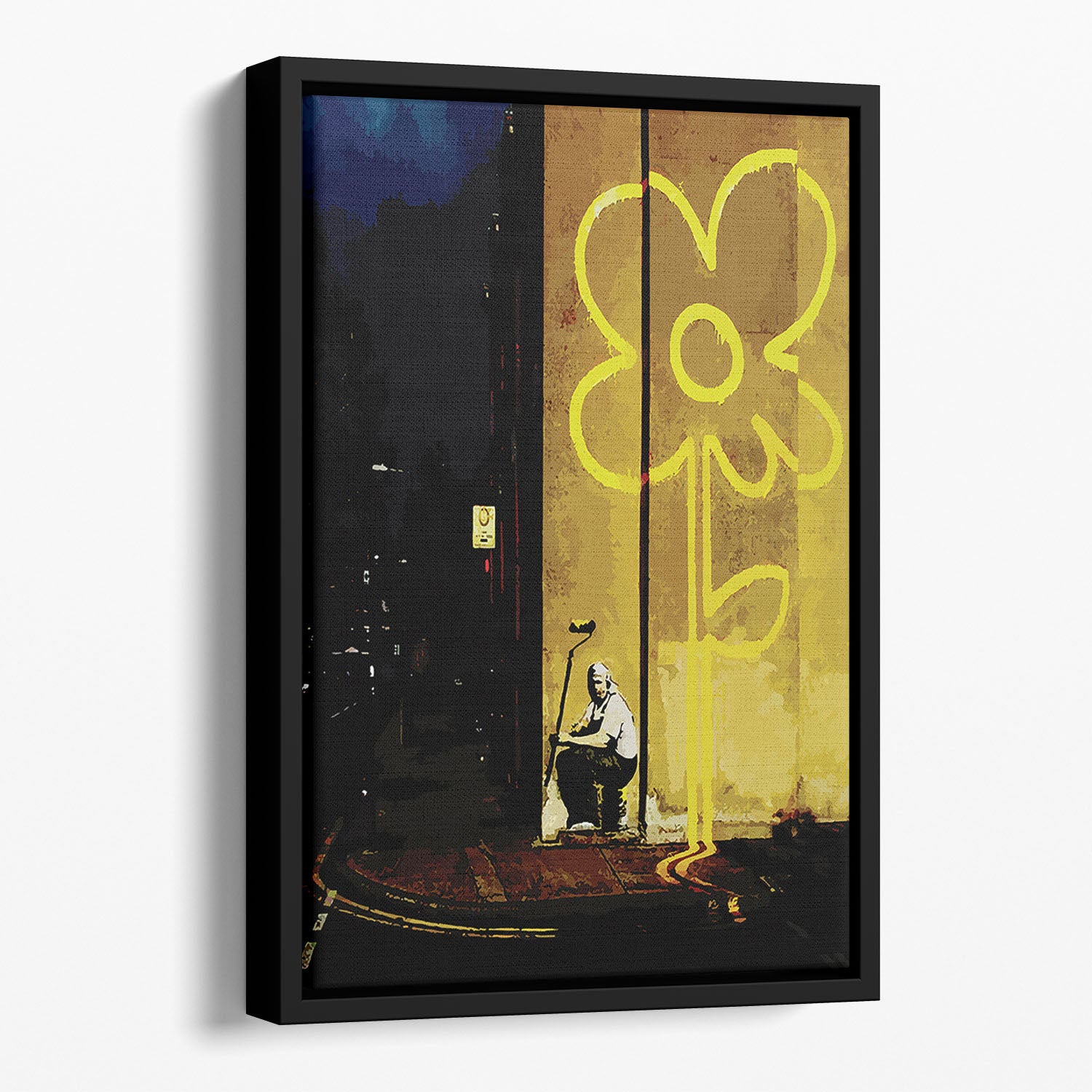 Banksy Yellow Lines Floating Framed Canvas - Canvas Art Rocks - 1