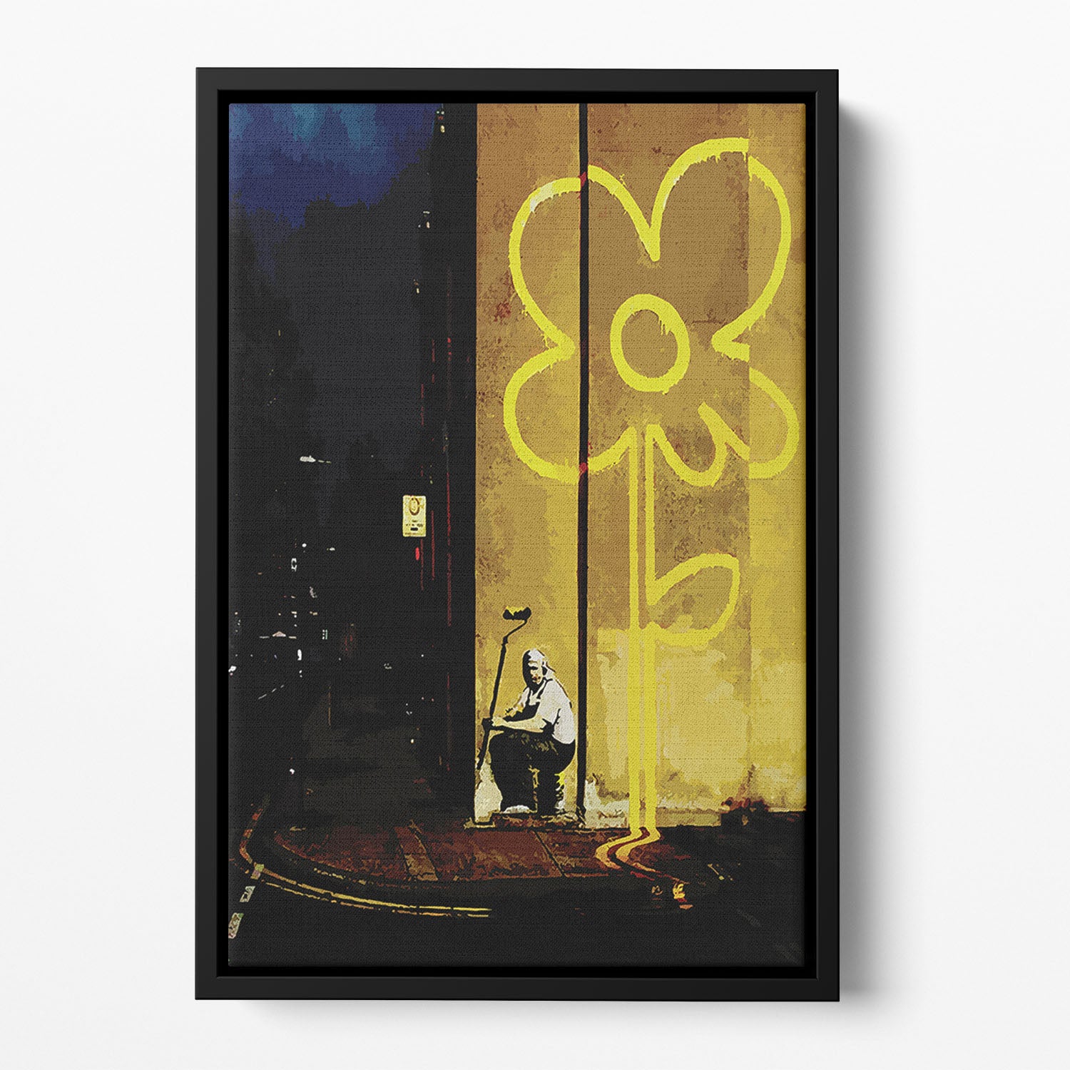 Banksy Yellow Lines Floating Framed Canvas - Canvas Art Rocks - 2