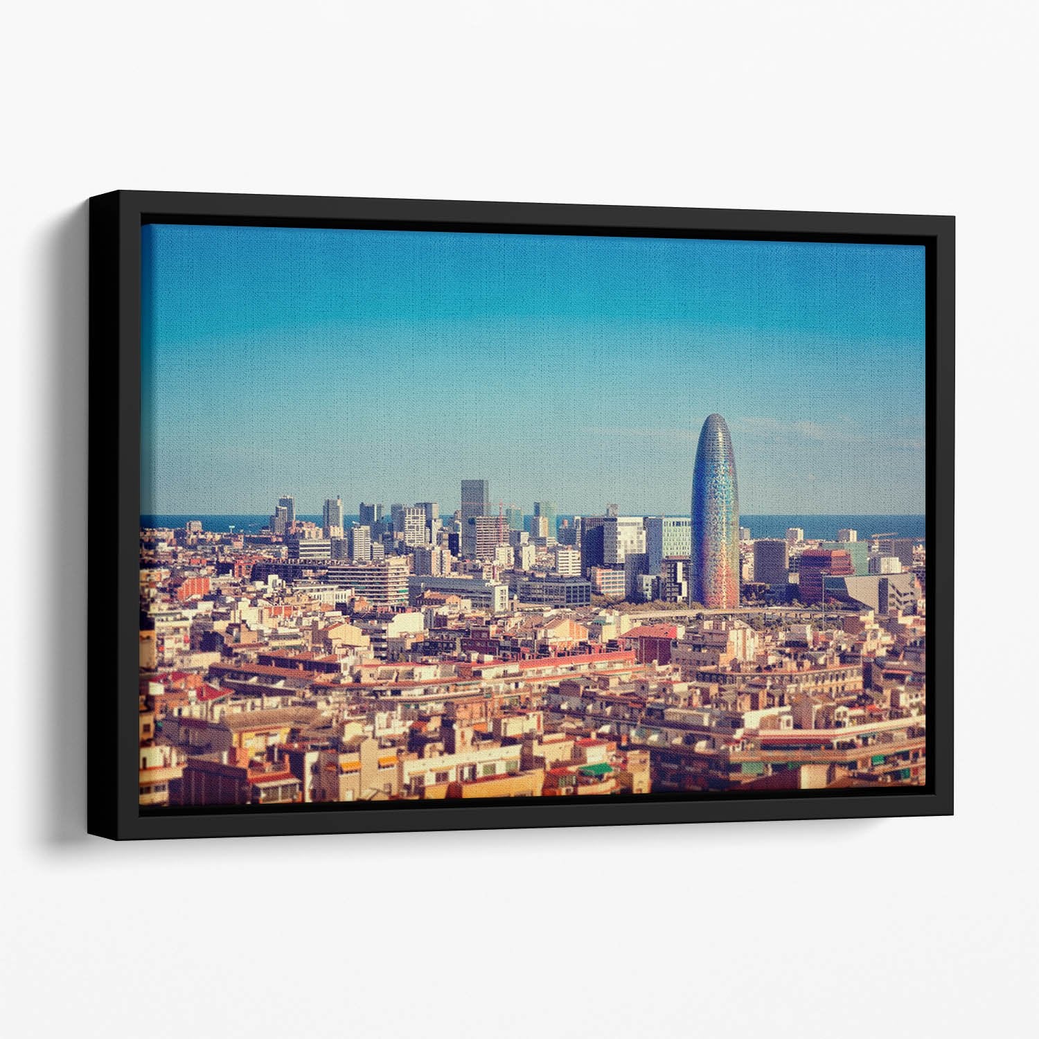 Barcelona skyline with skyscrapers Floating Framed Canvas