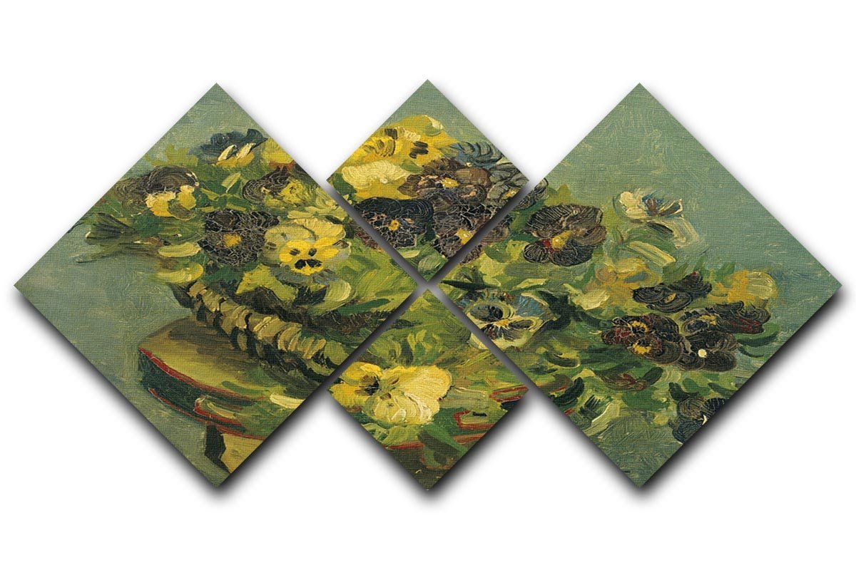 Basket of pansies on a small table by Van Gogh 4 Square Multi Panel Canvas  - Canvas Art Rocks - 1