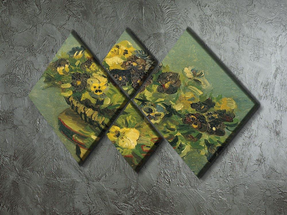 Basket of pansies on a small table by Van Gogh 4 Square Multi Panel Canvas - Canvas Art Rocks - 2