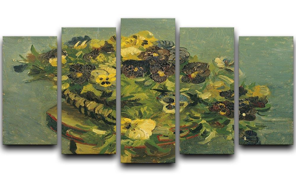 Basket of pansies on a small table by Van Gogh 5 Split Panel Canvas  - Canvas Art Rocks - 1