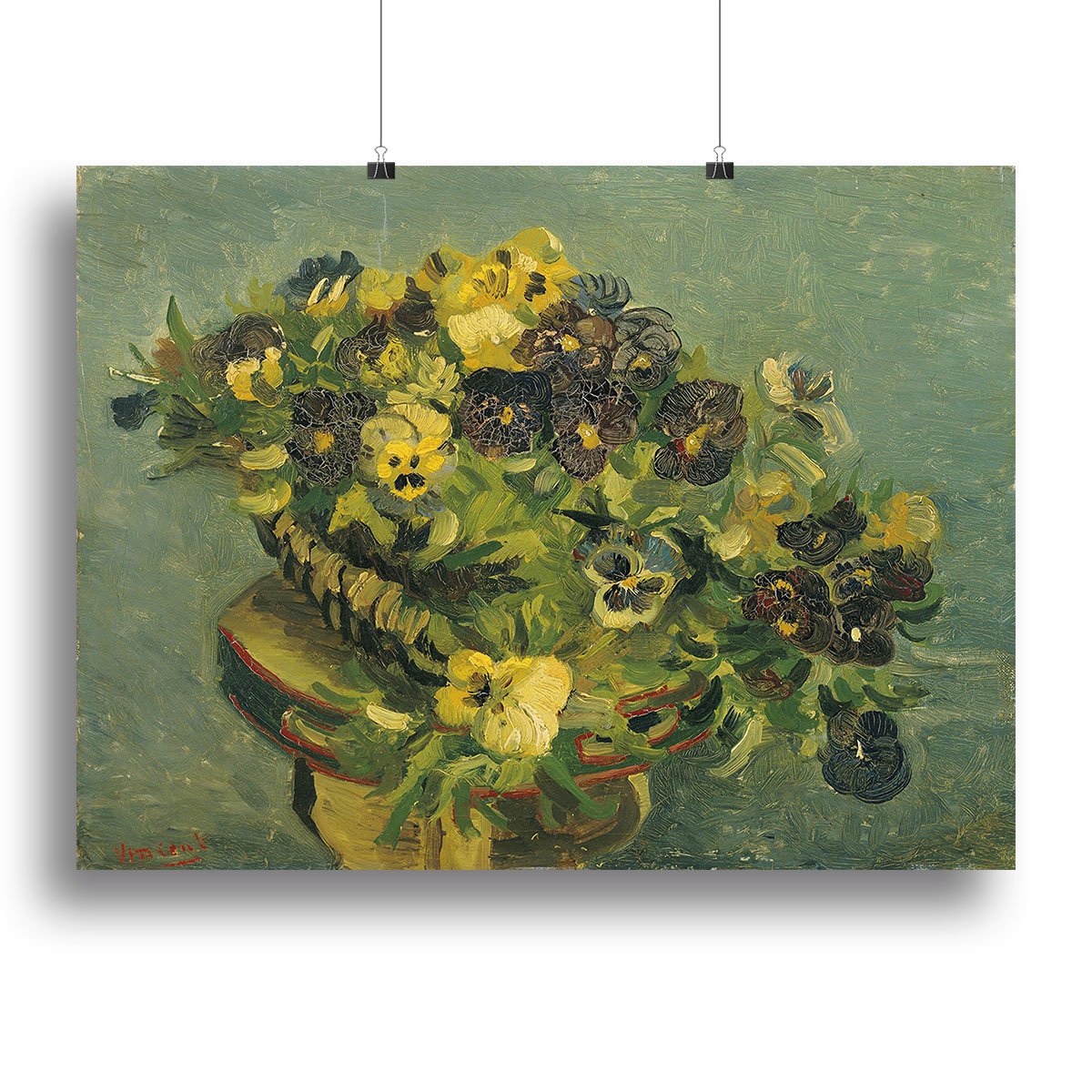 Basket of pansies on a small table by Van Gogh Canvas Print or Poster